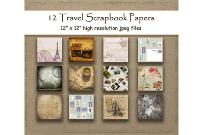 Travel Digital Paper 12&amp;quot; x 12&amp;quot; Antique postage scrapbook paper pages 1