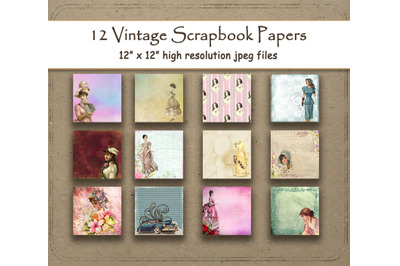 Vintage Lady Collage Digital Paper 12&quot; x 12&quot;  woman scrapbook paper pa