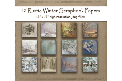 Rustic Winter Woodland Digital Paper 12&quot; x 12&quot; Texture scrapbook paper