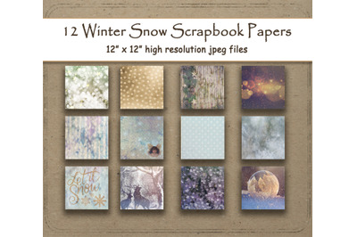 Rustic Winter Snowflake Digital Papers 12&quot; x 12&quot; Texture Snow woodland