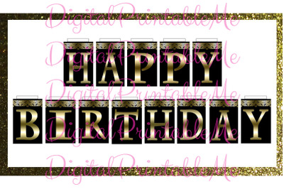 Printable Happy Birthday Banner&2C; Black and Gold&2C; Art Deco&2C; Sign&2C; Gatsb