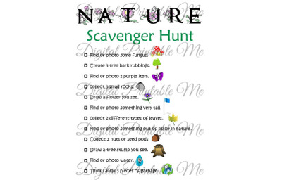 Nature Scavenger Hunt Printable, Kids Activity, Backyard, Game, Downlo