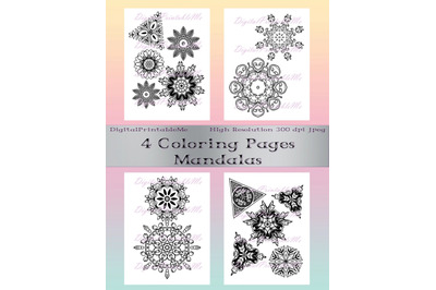 Adult Coloring Page Pack 1, 4 mandalas, mandala, printable, download,