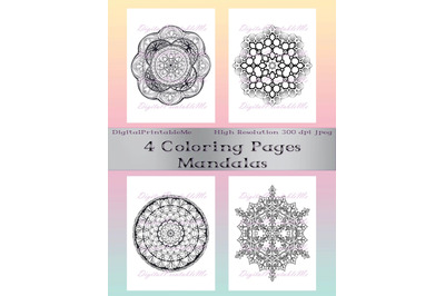 Adult Coloring Page Pack 2, 4 pages mandalas, mandala, printable, down