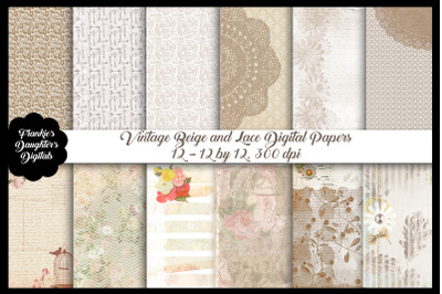 Vintage Beige and Lace Digital Papers