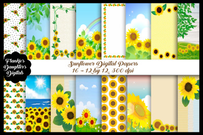 Sunflower Pattern and Scenery Digital Papers
