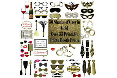 50 Shades of Grey Photo Booth Props Gold Set Glitter Printable Instant