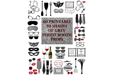 50 Shades of Grey Photo Booth Props Set Glitter Printable Instant Down