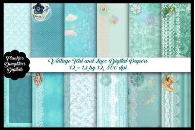 Vintage Teal and Lace Digital Papers