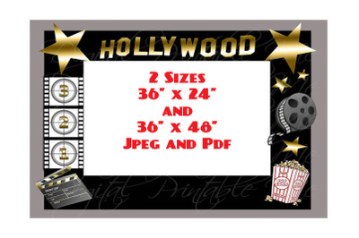 Photo Booth Frame Background Backdrop Prop Blank Black Gold Movie Thea