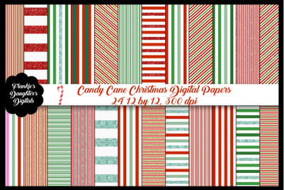 Candy Cane Red Green and Glitter Digital Papers