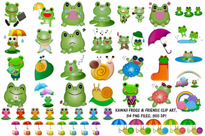 Kawaii Frog and Friends Clip Art