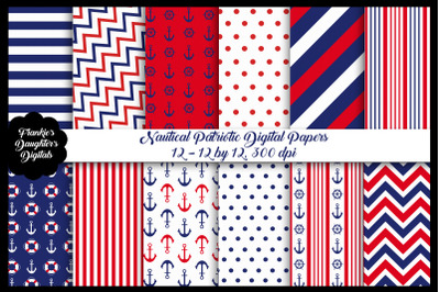 Nautical Red White Blue Digital Paper Pack&amp;nbsp;