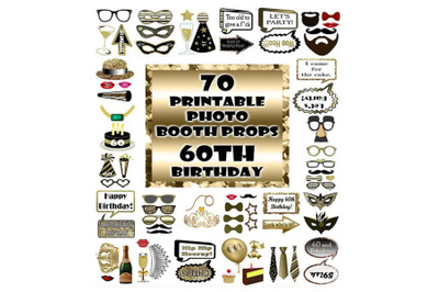 60th Birthday Photo Booth Props Black and Gold over 60 Adult Classy Gl