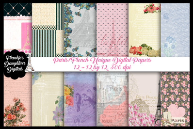 Vintage Paris Ephemera &amp;amp; Handwriting Shabby Digital Paper Pack