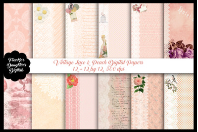 Vintage Peach and Lace Digital Papers