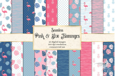 Pink and Blue Flamingo Digital Paper