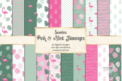 Pink and Mint Flamingo Digital Paper