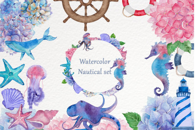 Watercolor nautical set