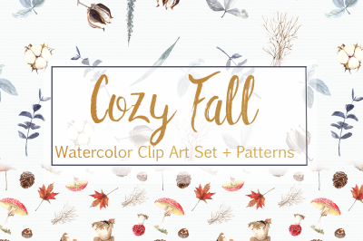 Watercolor Cozy Fall Clip Art Set and Patterns