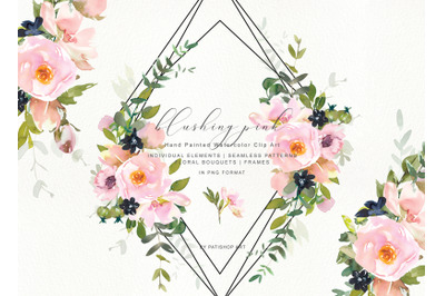 Watercolor Romantic Blush Floral Clipart Collection