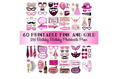 21st Birthday Photo Booth Props Pink and Gold Pretty Classy Glitter Pr