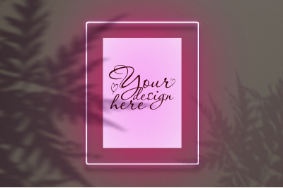 Mockup poster in a neon frame with a pink glow