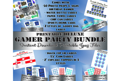 Gamer Party Decoration Printabe Bundle Deluxe Set Pack Label Party Fav
