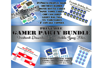 Gamer Party Decoration Printable Bundle Set Pack Label Party Favor Coi