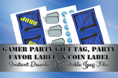 Birthday Party Decorations,Blue Crate,Candy Label,Coin Label,Coin Labe