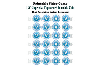 Printable Chocolate Coin Label, Cupcake Toppers, Video Game Party, 1.5