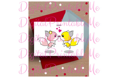 Fox Card&2C; fox Valentine&amp;&23;039;s day Card&2C; fox Anniversary Card&2C; Printable lo