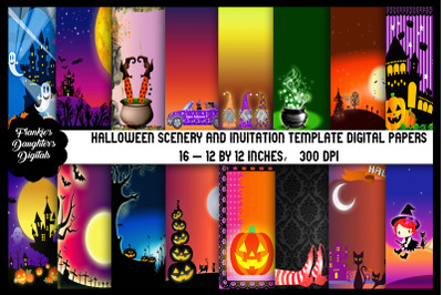 Halloween Scenery and Invitation Template Papers