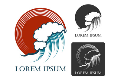 Ocean Wave Emblem in Engraving style.