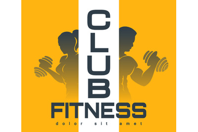 Fitness Club Emblem with Silhouettes of Training People.