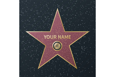 Hollywood walk of fame star. Movie celebrity boulevard award, granite