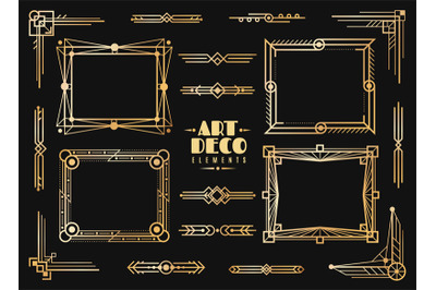 Art deco elements. Gold wedding deco frame border, classic dividers an