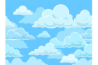 Cartoon seamless clouds background. Pattern with blue cloudy sky. Clou