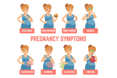 Pregnancy symptoms. Early signs pregnant woman change appetite heartbu