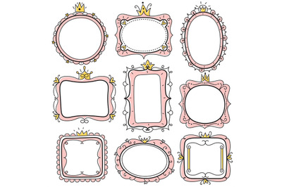 Princess frames. Pink cute floral mirror frames with crown&2C; kids certi