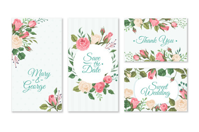 Wedding card with roses. Weddings floral invitation cards with red and