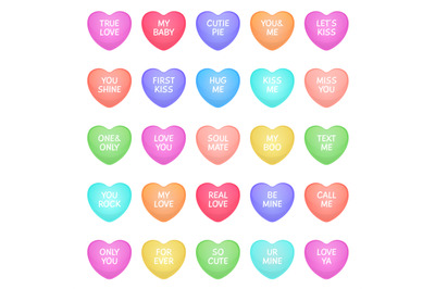 Hearts shape candies. Cute valentine heart shapes of candy with love w