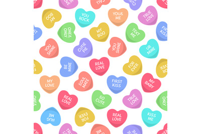 Candy seamless hearts pattern. Colorful heart candies, sweets for vale