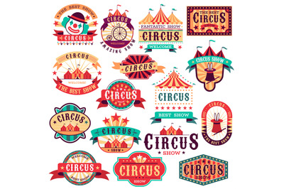 Circus labels. Vintage carnival show&2C; circus signboard. Entertaining e