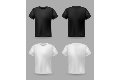 White and black t-shirt mockup. Sport blank shirt template front and b