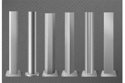 Metal poles. Metalic pillars for urban advertising sign and billboard.