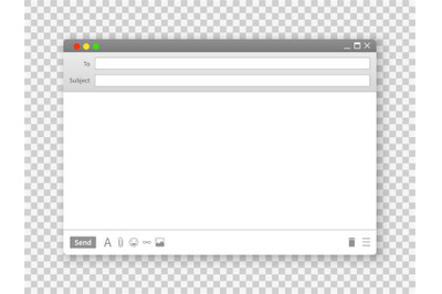 Email window. Blank text message frame interface interfaces for intern