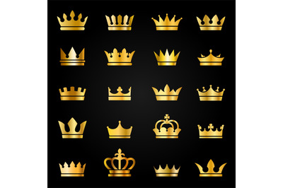 Gold crown icons. Queen king crowns luxury royal on blackboard&2C; crowni