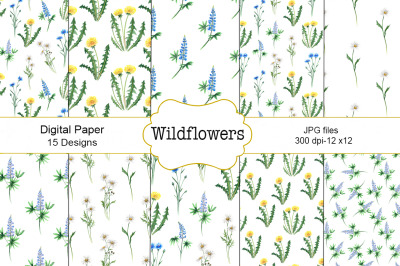 Wildflowers watercolor pattern.