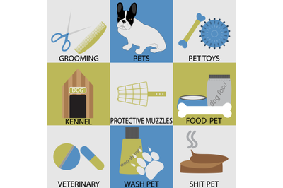 Icon set accessories for pets. Grooming veterinary